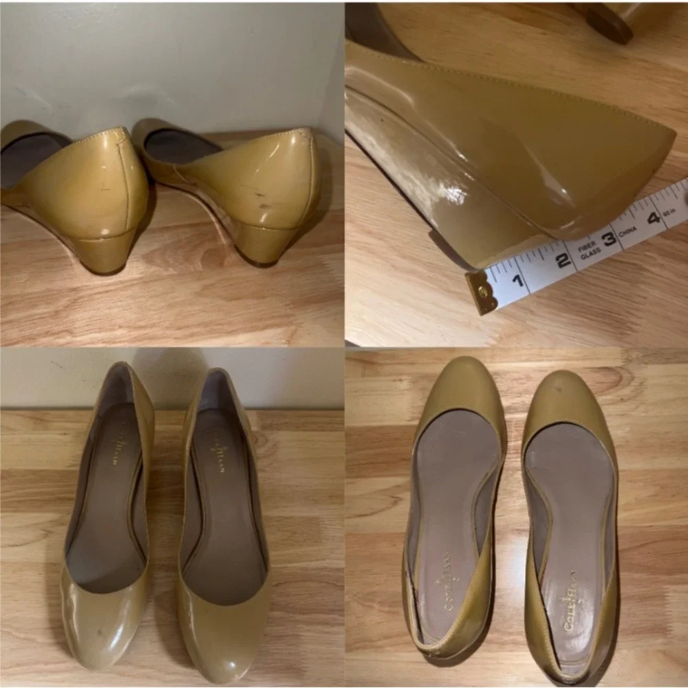 Cole Haan Nike Air Tan Patent Leather Wedge Pumps Round Toe D34710 8B